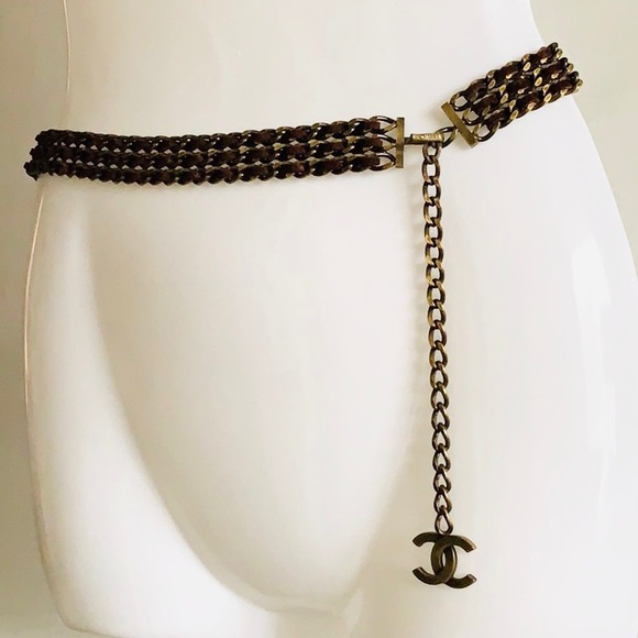 CHANEL Accessories - CHANEL Gunmetal Hardware Chain Suede Belt Necklace